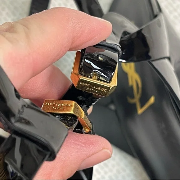 Saint Laurent Tribute Platform Sandals 105mm Black Patent Leather Size 38.5 8.5 - Picture 12 of 17